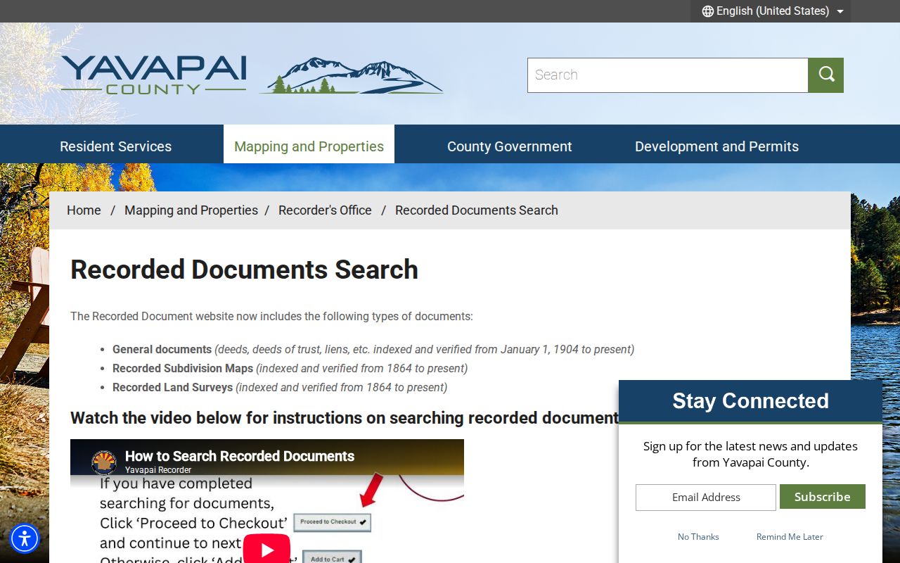 Prescott Valley previous residents Recorder document search landing page