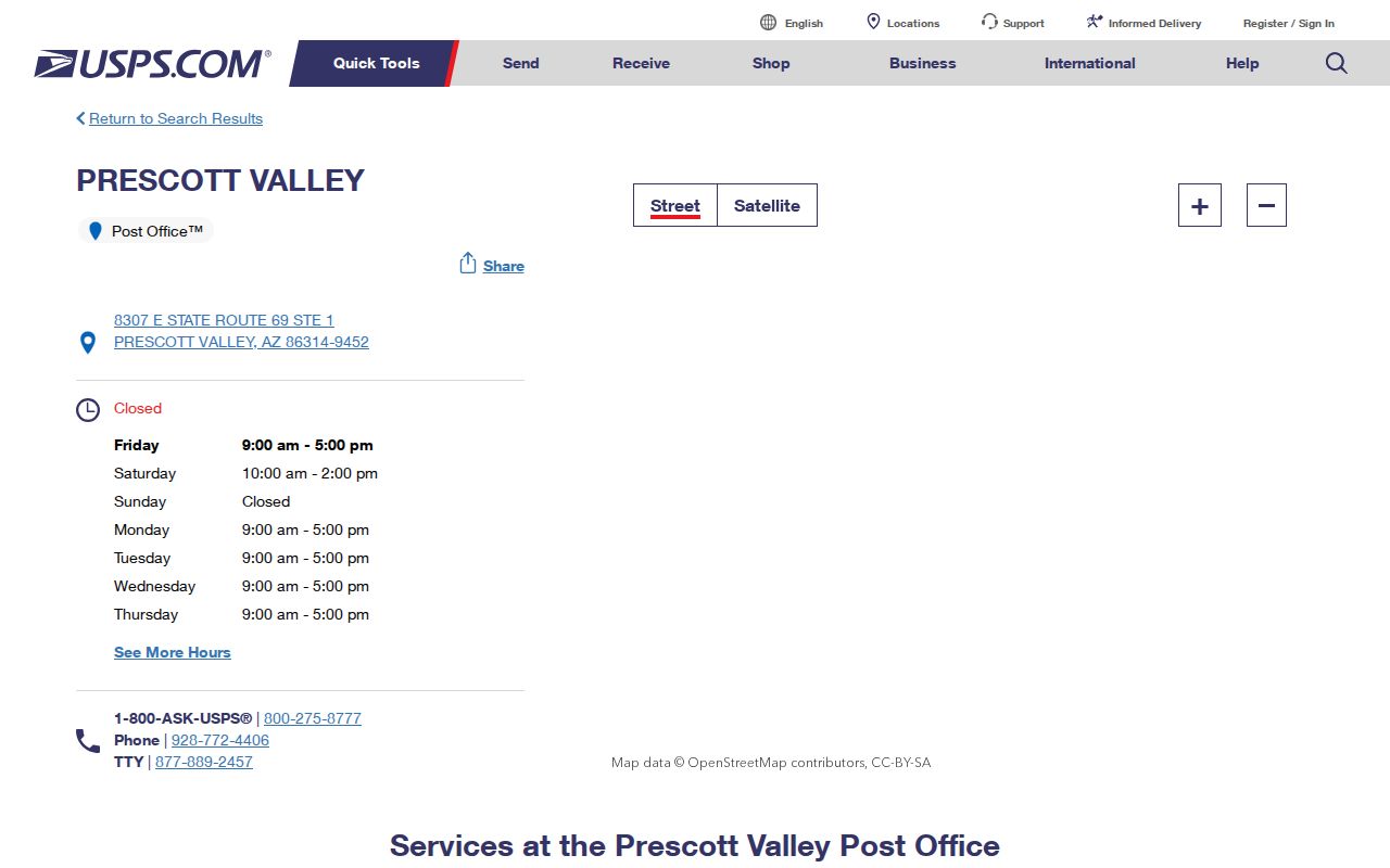 Prescott Valley ZIP code directory post office listing